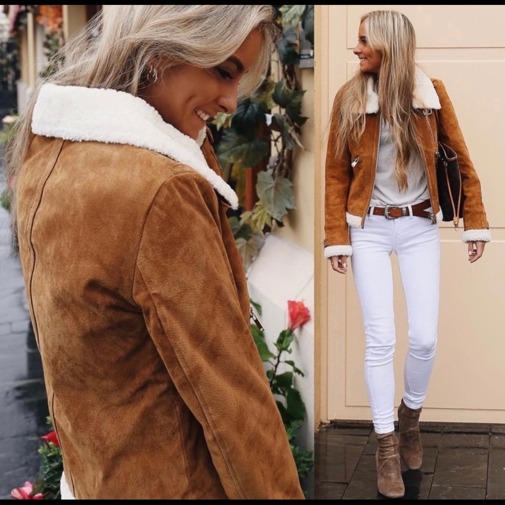 Zara Genuine Suede Leather Jacket Size XS